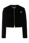 Prada Triangle-logo Velvet Jacket In Nero
