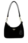 Prada Black Velvet Mini  Re-edition Shoulder Bag In Nero