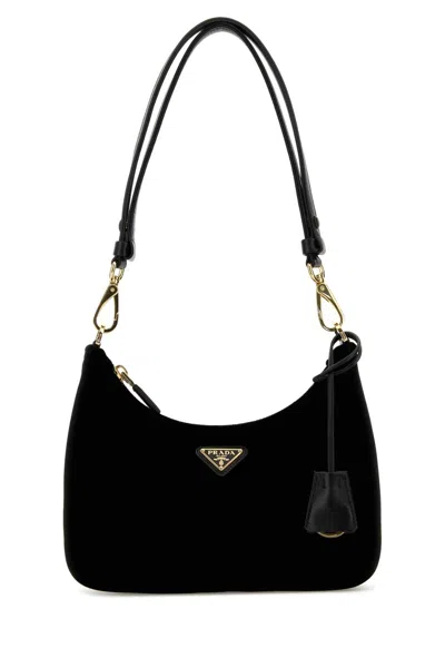 Prada Black Velvet Mini  Re-edition Shoulder Bag In Nero
