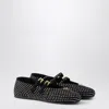 Prada Black Velvet Rhinestone Ballerina With Logo Triangle Women In Silver