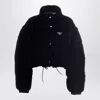 Prada Womens Blue Logo-embellished Velvet Down Jacket In Black