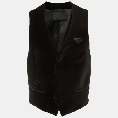 Pre-owned Prada Black Velvet Triangle Logo Plaque Waistcoat M