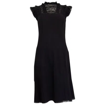 Pre-owned Prada Black Viscose Blend Lace Trim Cap Sleeve Flared Dress M