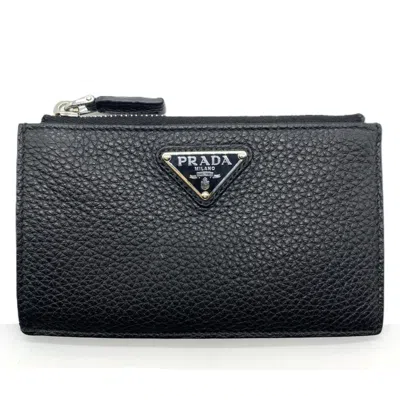 Pre-owned Prada Black Vitello Daino Coin Purse/coin Case ()