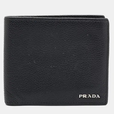 Pre-owned Prada Black Vitello Daino Leather Bifold Wallet