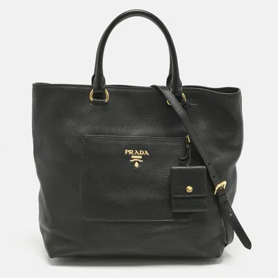 Pre-owned Prada Black Vitello Danio Leather Shopper Tote