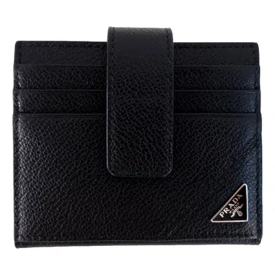 Pre-owned Prada Black Vitello Grain Leather Card Bifold Wallet