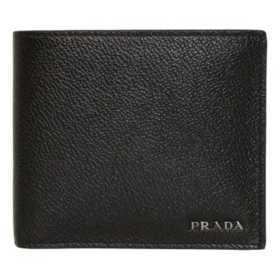 Pre-owned Prada Black Vitello Micro Grain Leather Bifold Wallet