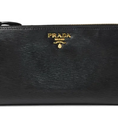 Pre-owned Prada Black Vitello Move Leather Coin Purse/coin Case () In Black, Vitello Move