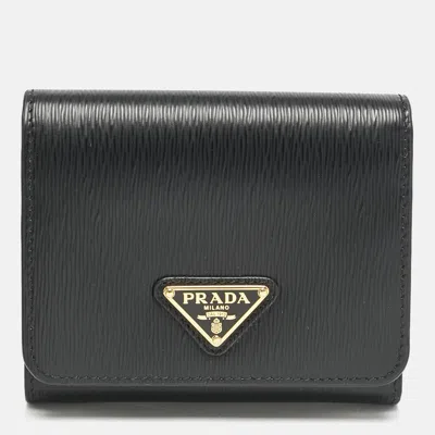 Pre-owned Prada Black Vitello Move Leather Trifold Wallet
