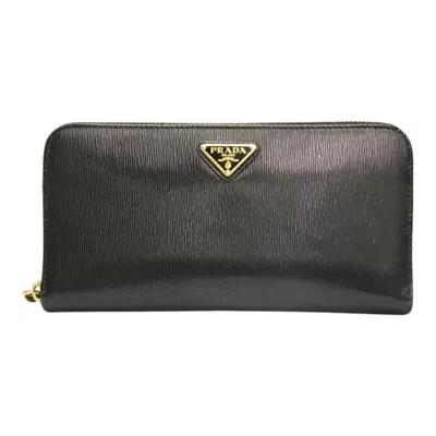 Pre-owned Prada Black Vitello Move Long Wallet (bi-fold) () In Black, Vitello Move