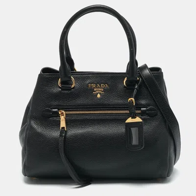 Pre-owned Prada Black Vitello Phoenix Leather Tote
