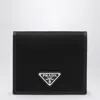 Prada Black Wallet With Classic Fold-over Design And Logo Plaque In Black