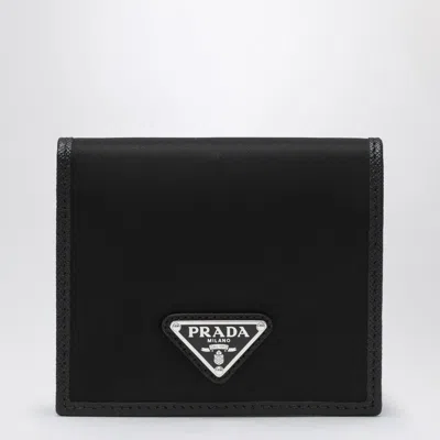 Prada Re-nylon Enamel-triangle Logo Wallet In Black