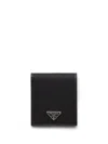 Prada Black Wallet With Classic Fold-over Design And Logo Plaque In Black