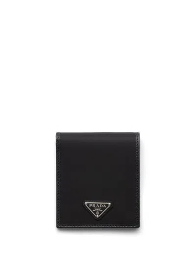 Prada Black Wallet With Classic Fold-over Design And Logo Plaque