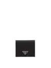 Prada Fold-over Design Nylon Wallet Cardholders In Black