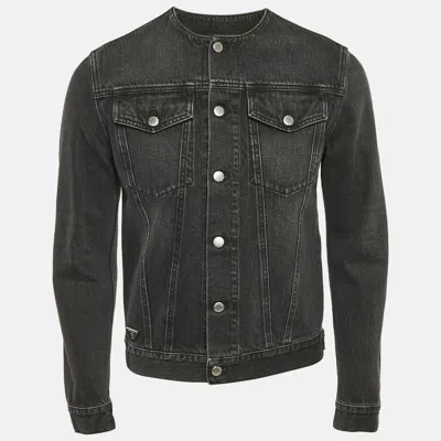 Pre-owned Prada Black Washed Denim Collarless Jacket Xs In Grey