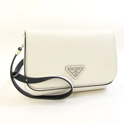 Pre-owned Prada Black White Leather Pochette Shoulder Bag () In Black, White