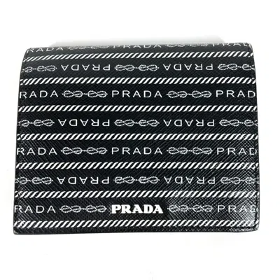 Pre-owned Prada Black White Leather Wallet (bi-fold) () In Multi