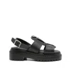 Prada Leather Chunky Sole Sandals With Cross Strap In Black