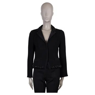 Pre-owned Prada Black Wool 2008 Chain Trim Tweed Jacket 42 M