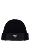 Prada Wool And Re-nylon Hat With Triangle Logo In Black