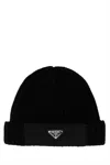 PRADA BLACK WOOL BEANIE HAT