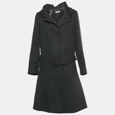 Pre-owned Prada Black Wool Belted Overcoat M