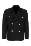 Prada Wool Blazer With Metallic Buttons And Double-breasted Design In Nero