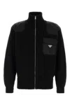 Prada Enamel-triangle Zip-up Jacket In Nero