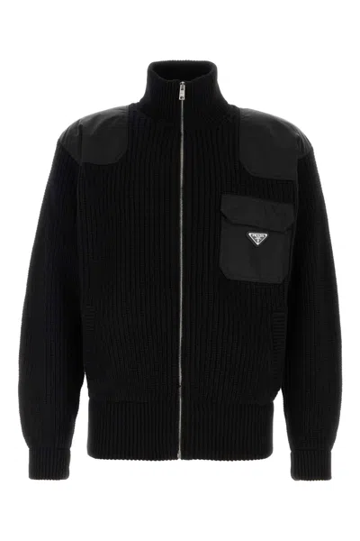 PRADA BLACK WOOL BLEND CARDIGAN