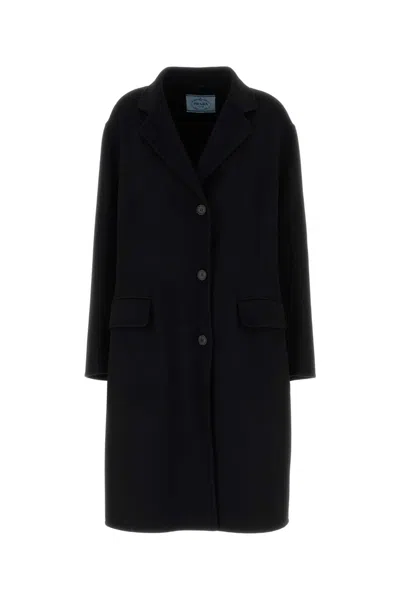 Prada Black Wool Blend Coat In Multi
