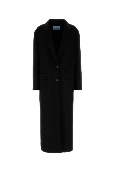 Prada Cappotto In Misto Lana Nera Donna In Black