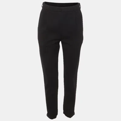 Pre-owned Prada Black Wool Blend Logo Detail Cropped Pants S