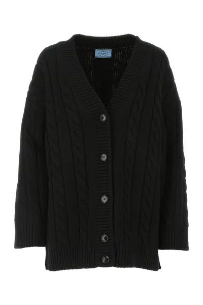 PRADA BLACK WOOL BLEND OVERSIZE CARDIGAN