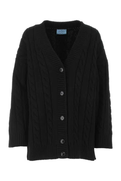 PRADA BLACK WOOL BLEND OVERSIZE CARDIGAN