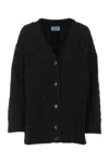 Prada V Neck Cable Knit Cardigan In Luxurious Wool Blend In Nero
