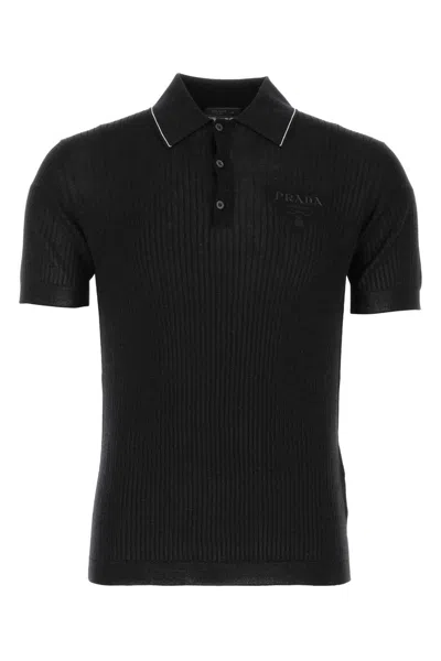 Prada Black Wool Blend Polo Shirt