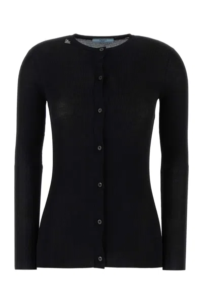 Prada Wool Cardigan Crew Neck Long Sleeves In Black