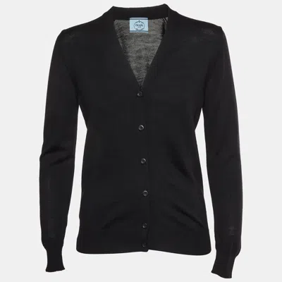 Pre-owned Prada Black Wool Knit Button Up Cardigan Xs