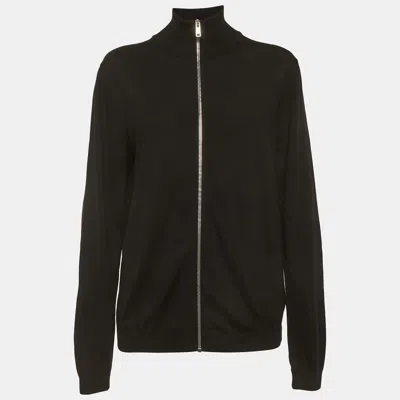 Pre-owned Prada Black Wool Knit Zip Up Cardigan Xl