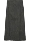 Prada Black/white Wool Weave Midi Skirt In Black