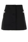 Prada Wool Mini Skirt With Oversized Pockets And Embellished Accents In Black