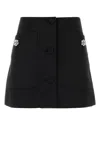 Prada Wool Mini Skirt With Oversized Pockets And Embellished Accents In Black