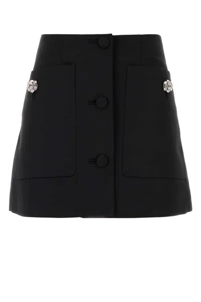 Prada Wool Mini Skirt With Oversized Pockets And Embellished Accents In Black