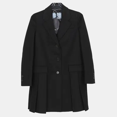 Pre-owned Prada Black Wool Pleated Detail Coat Size 36