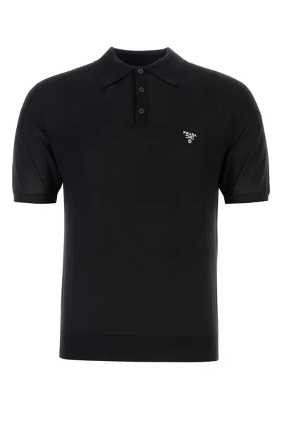 Prada Black Wool Polo Shirt
