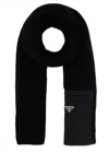 Prada Wool Blend Ribbed Scarf With Zip Pocket In Black