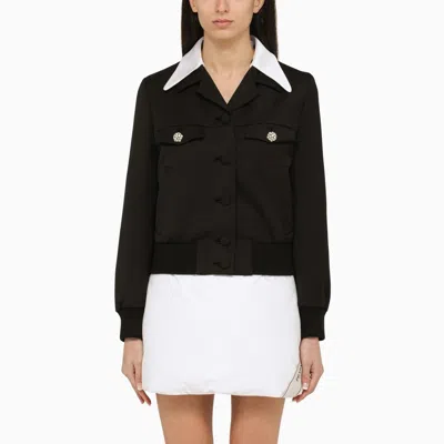 PRADA BLACK WOOL SINGLE-BREASTED JACKET WITH JEWELLED BUTTONS